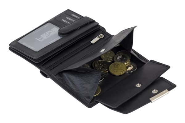 Damenbörse Portemonnaie Geldbörse im Hochformat LEAS in Echt-Leder, schwarz 13x9,5cm (LxB)
